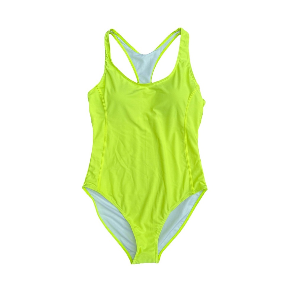 NWT Nicole Miller Studio Women's One Piece Swimsuit Racer Back Neon Green Size M